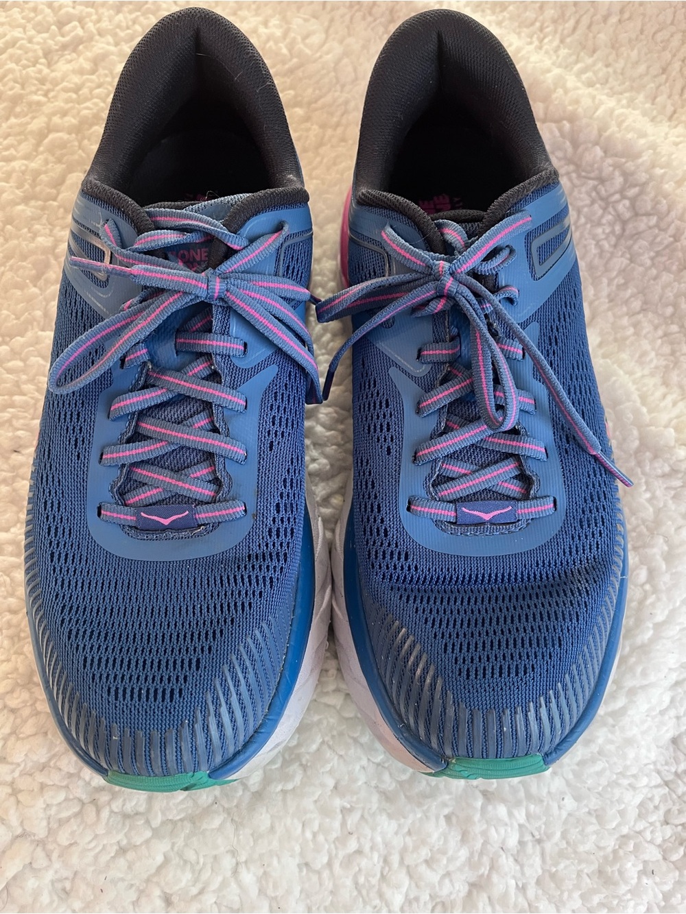 Hoka Women's Blue Lace-Up Running Sneakers - Pink Accent size 8